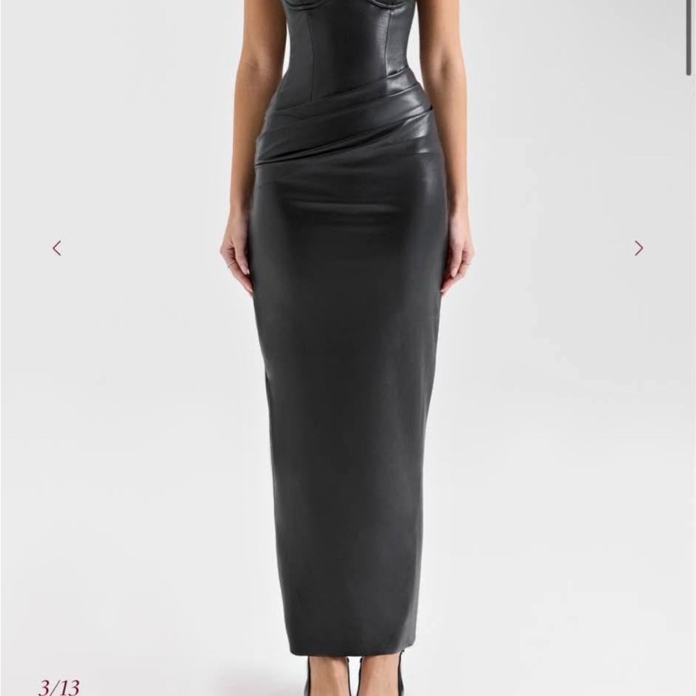 Black leather House of CB Juliana midi dress